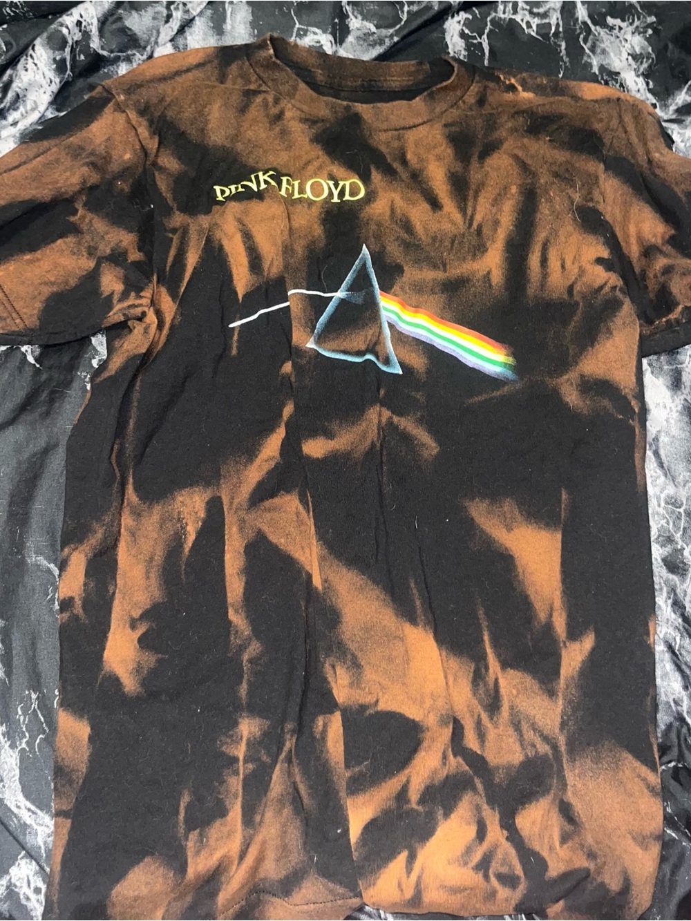 Pink Floyd Dark Side of the Moon Bleach Tie-Dye Tee - Black & Rust size m